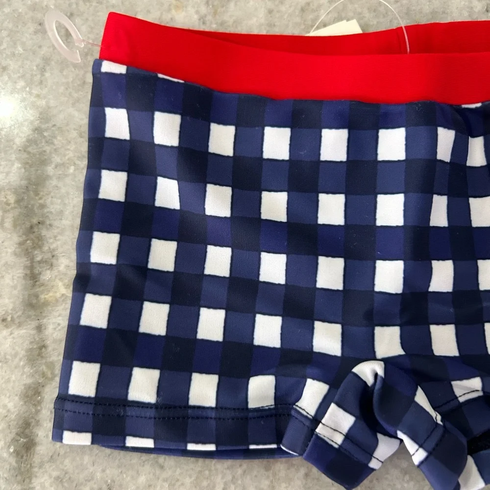 Kids Swim Trunks - Red and Blue Checkered